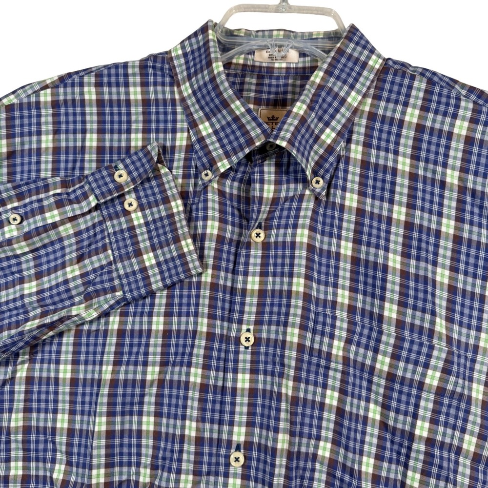 Peter Millar Mens XL Blue Green Plaid Cotton Button Down Long Sleeve Shirt